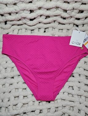 CeCe Fuscia  Bikini Bottom Textured New Small Women's Beach Vacation Pink